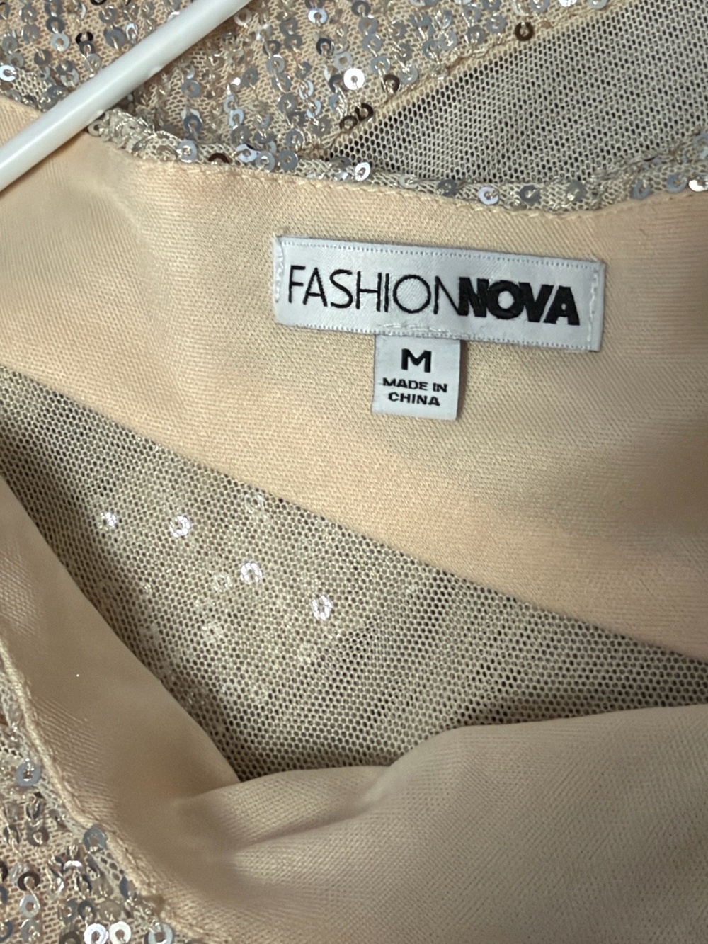Fashion Nova One-Shoulder Sequin Dress in Champagne - Picture 3 of 4
